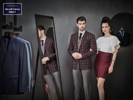 Suit Nam Đẹp Italy 95% Wool - D651/1 - Đỏ Đô Caro - Cổ Ve Xuôi - 1 Nút